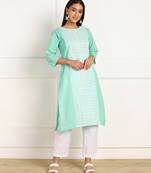 Turquoise embroidered cotton chikankari-kurtis