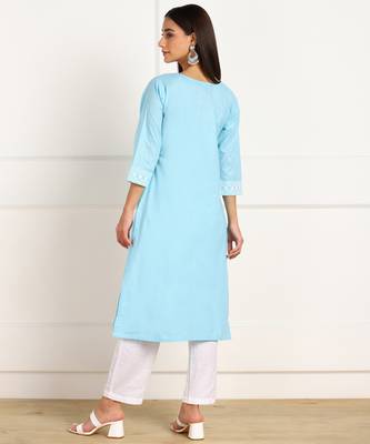 Blue embroidered cotton chikankari-kurtis 2