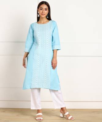 Blue embroidered cotton chikankari-kurtis 5