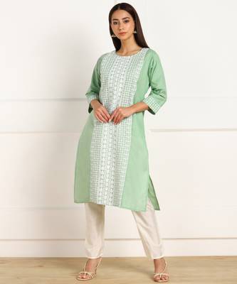 Green embroidered cotton chikankari-kurtis 1