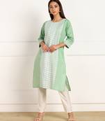 Green embroidered cotton chikankari-kurtis
