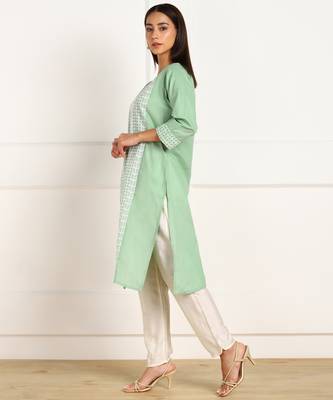 Green embroidered cotton chikankari-kurtis 3