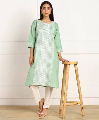 Green embroidered cotton chikankari-kurtis 5