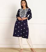Blue embroidered cotton kurtas-and-kurtis