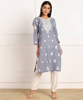 Grey embroidered cotton kurtas-and-kurtis 1