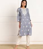 Grey embroidered cotton kurtas-and-kurtis