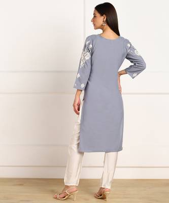 Grey embroidered cotton kurtas-and-kurtis 2