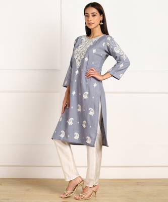 Grey embroidered cotton kurtas-and-kurtis 3