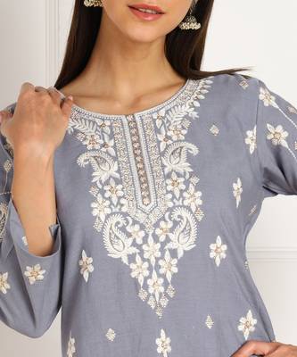 Grey embroidered cotton kurtas-and-kurtis 5
