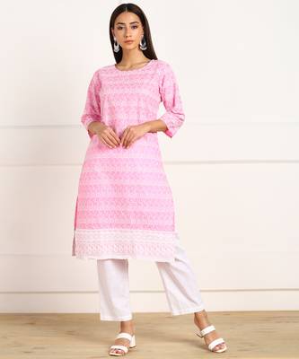 Pink embroidered cotton kurtas-and-kurtis 1