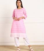 Pink embroidered cotton kurtas-and-kurtis