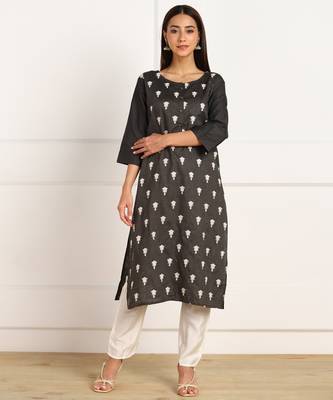Black embroidered cotton kurtas-and-kurtis 1