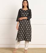 Black embroidered cotton kurtas-and-kurtis