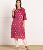 Maroon embroidered cotton kurtas-and-kurtis