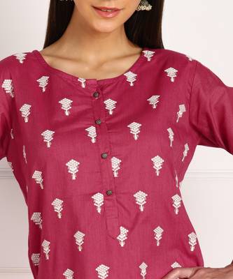 Maroon embroidered cotton kurtas-and-kurtis 5