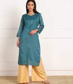 Blue embroidered chanderi kurtas-and-kurtis