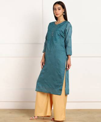 Blue embroidered chanderi kurtas-and-kurtis 3
