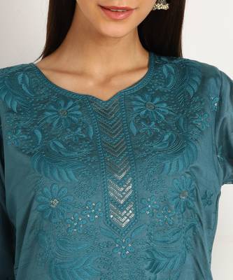 Blue embroidered chanderi kurtas-and-kurtis 4