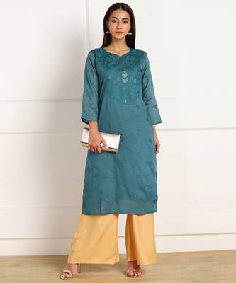 Blue embroidered chanderi kurtas-and-kurtis 5