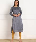 Grey embroidered chanderi kurtas-and-kurtis