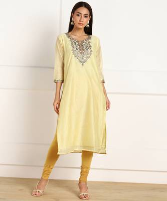 Yellow embroidered chanderi kurtas-and-kurtis 1