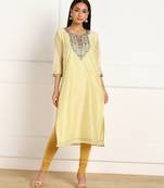 Yellow embroidered chanderi kurtas-and-kurtis