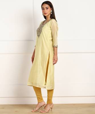 Yellow embroidered chanderi kurtas-and-kurtis 3