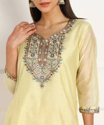 Yellow embroidered chanderi kurtas-and-kurtis 4