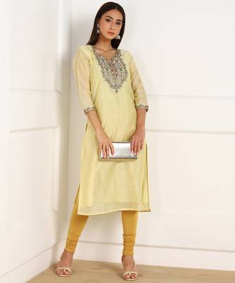 Yellow embroidered chanderi kurtas-and-kurtis 5