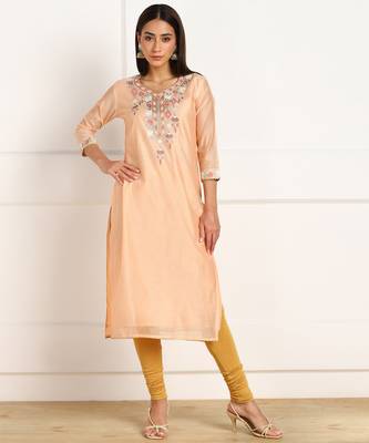 Orange embroidered chanderi kurtas-and-kurtis 1