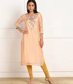 Orange embroidered chanderi kurtas-and-kurtis