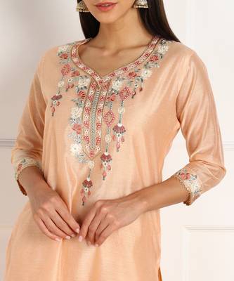 Orange embroidered chanderi kurtas-and-kurtis 4