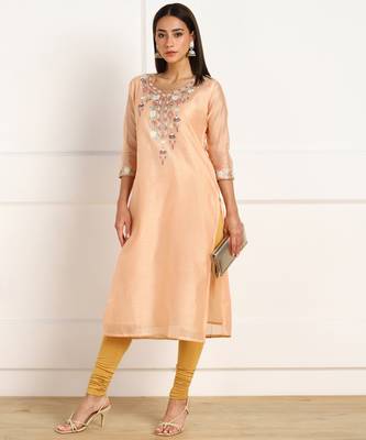 Orange embroidered chanderi kurtas-and-kurtis 5