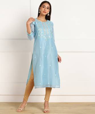 Blue embroidered chanderi kurtas-and-kurtis 1