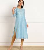 Blue embroidered chanderi kurtas-and-kurtis