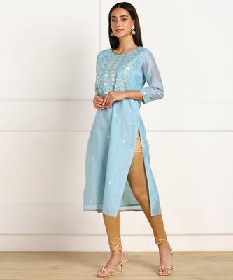 Blue embroidered chanderi kurtas-and-kurtis 3