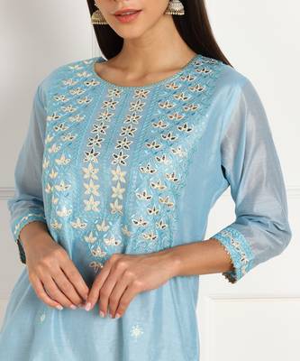 Blue embroidered chanderi kurtas-and-kurtis 4