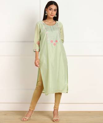 Green embroidered chanderi kurtas-and-kurtis 1