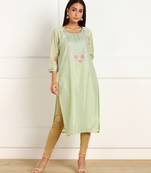 Green embroidered chanderi kurtas-and-kurtis