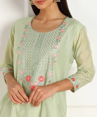 Green embroidered chanderi kurtas-and-kurtis 4