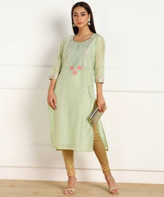 Green embroidered chanderi kurtas-and-kurtis 5