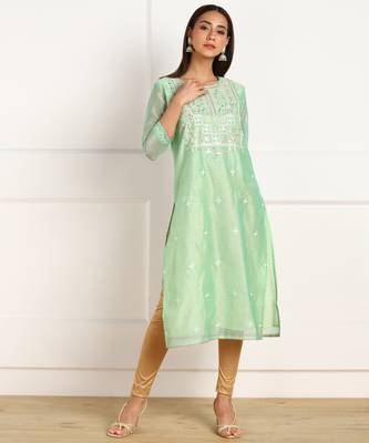 Multicolor embroidered chanderi kurtas-and-kurtis 1