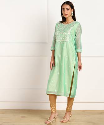 Multicolor embroidered chanderi kurtas-and-kurtis 3