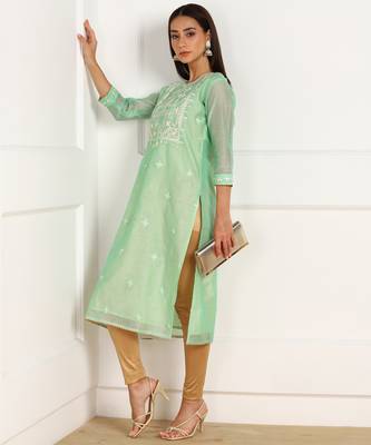 Multicolor embroidered chanderi kurtas-and-kurtis 5