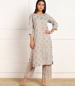 Grey printed crepe kurtas-and-kurtis