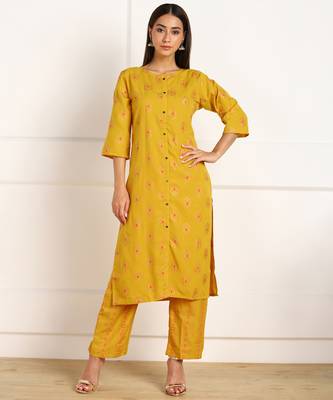 Yellow printed crepe kurtas-and-kurtis 1