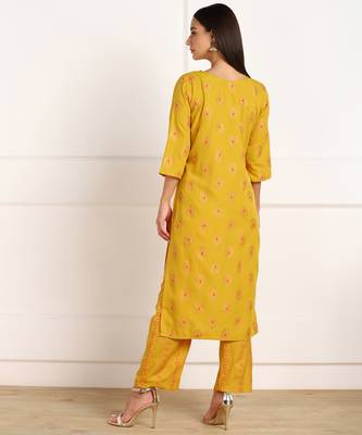 Yellow printed crepe kurtas-and-kurtis 2
