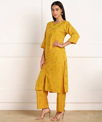Yellow printed crepe kurtas-and-kurtis 3