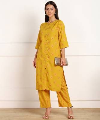 Yellow printed crepe kurtas-and-kurtis 4