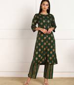 Green printed crepe kurtas-and-kurtis